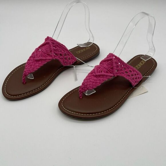 NWT BONGO Sandals Womens Size 9 Pink Crochet Strap Boho Macrame Thong Flip Flop - Picture 5 of 14